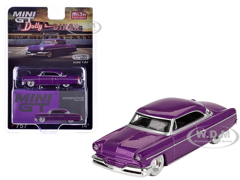 1954 Lincoln Capri Hot Rod Purple Metallic Limited Edition to 3600 pieces Worldwide 1/64 Diecast Model Car by Mini GT - Lincoln Models