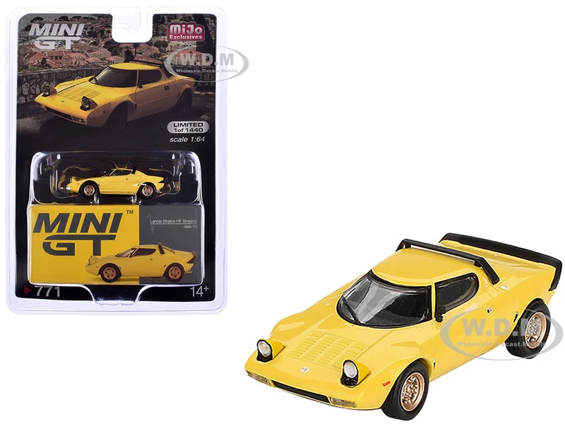 Lancia Stratos HF Stradale Giallo Fly Yellow Limited Edition to 1440 pieces Worldwide 1/64 Diecast Model Car by Mini GT - Lancia Models