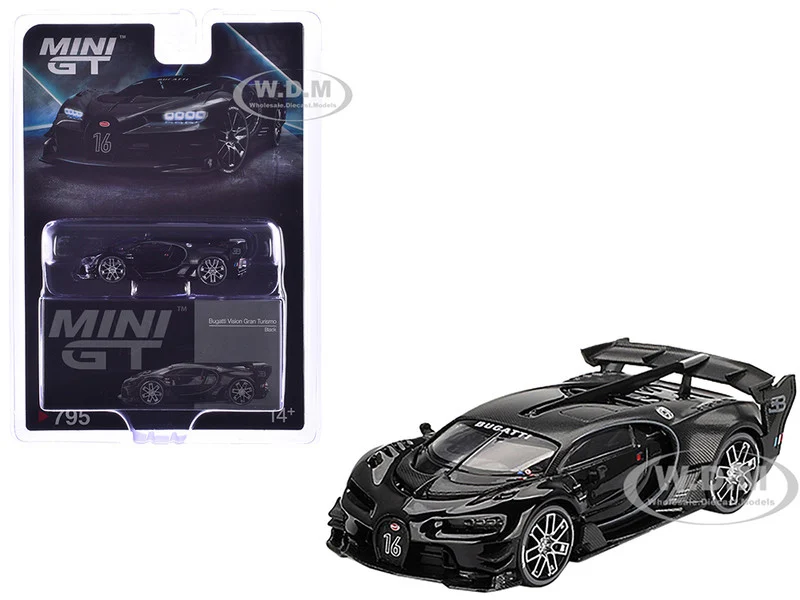 Bugatti Vision Gran Turismo Black and Carbon Limited Edition 1/64 Diecast Model Car by Mini GT - Bugatti Models