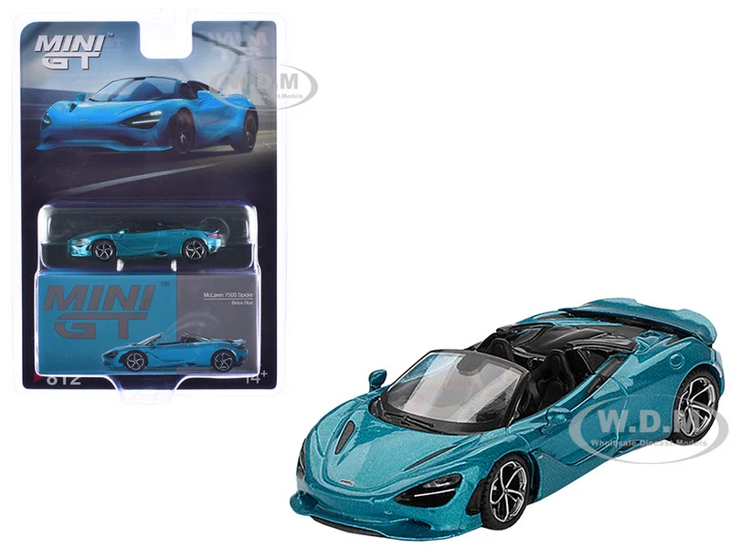 McLaren 750S Spider Belize Blue Metallic Limited Edition 1/64 Diecast Model Car by Mini GT - McLaren Models