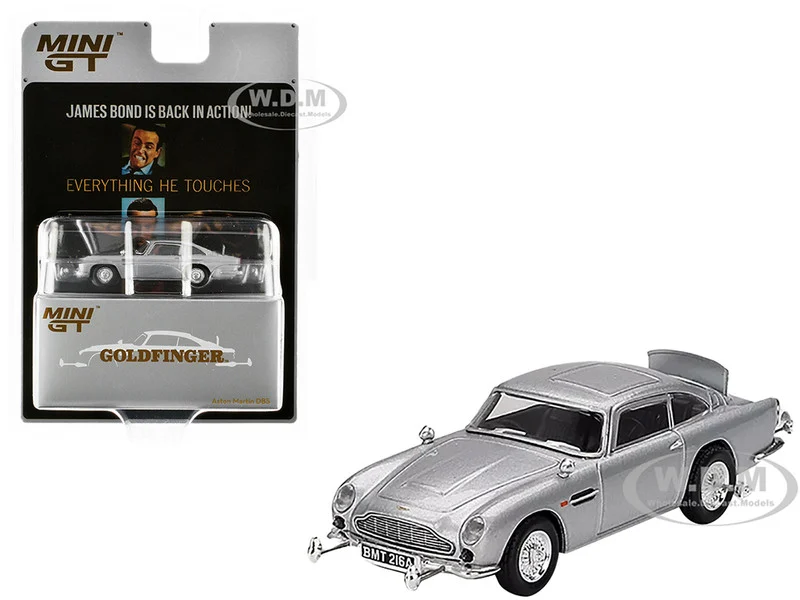 Aston Martin DB5 RHD (Right Hand Drive) Birch Silver Metallic 007 James Bond "Goldfinger" (1964) Movie Limited Edition 1/64 Diecast Model Car by Mini GT - Movie/TV Series Models