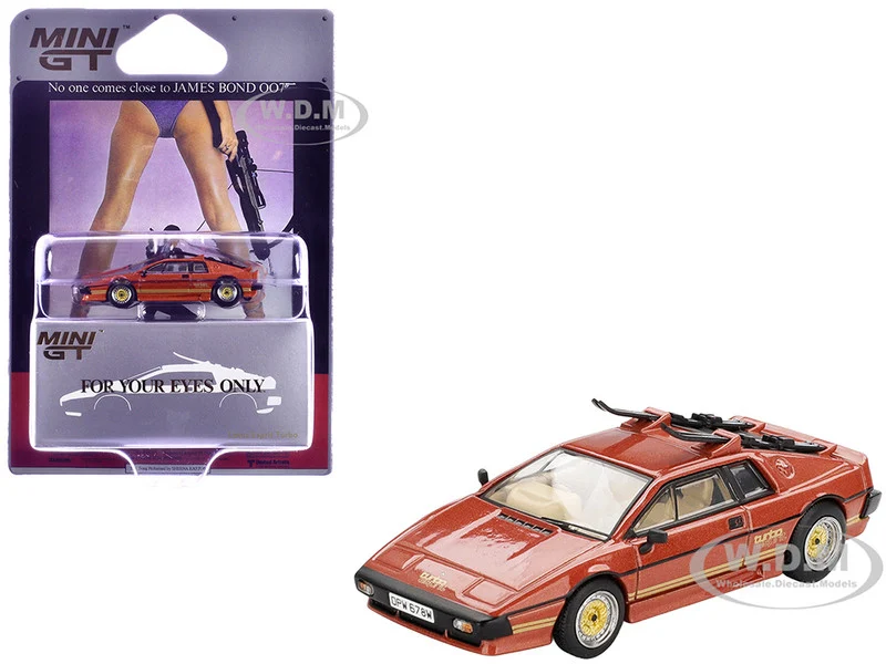 Lotus Esprit Turbo RHD (Right Hand Drive) Copper Fire Metallic with Skiis 007 James Bond "For Your Eyes Only" (1981) Movie Limited Edition 1/64 Diecast Model Car by Mini GT - Movie/TV Series Models