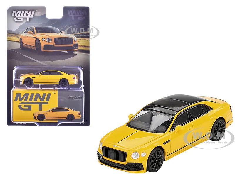 Bentley Flying Spur Monaco Yellow with Black Top Limited Edition 1/64 Diecast Model Car by Mini GT - Bentley Models