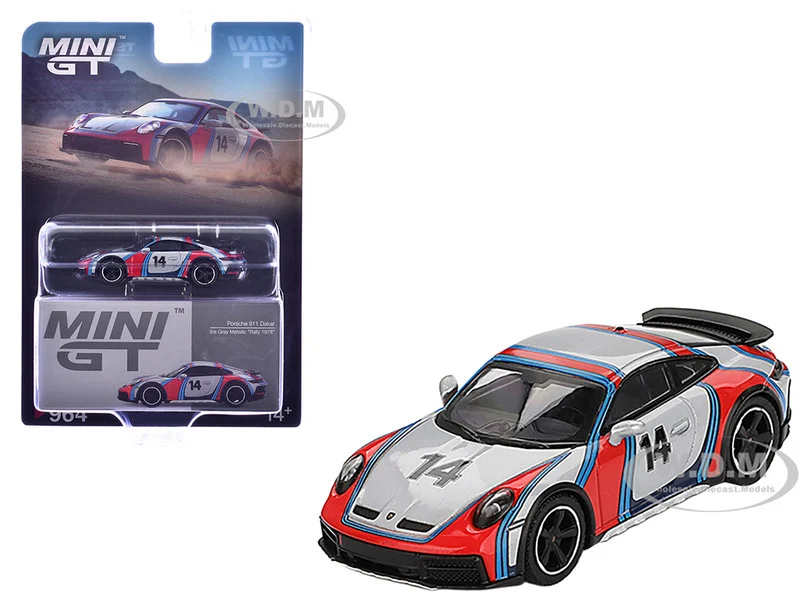 Porsche 911 Dakar #14 "Rally 1978" Ice Gray Metallic Limited Edition 1/64 Diecast Model Car by Mini GT - Porsche Models