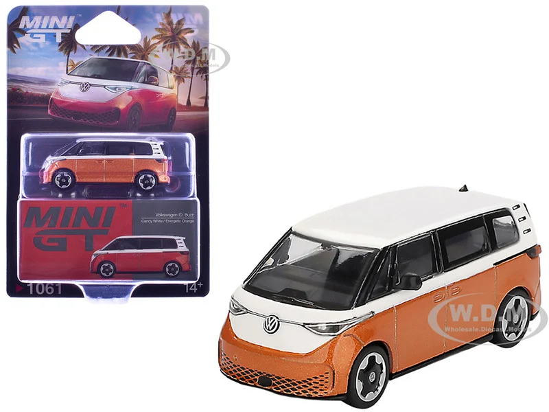 Volkswagen ID.Buzz Van Candy White and Energetic Orange Metallic Limited Edition 1/64 Diecast Model Car by Mini GT - Volkswagen Models