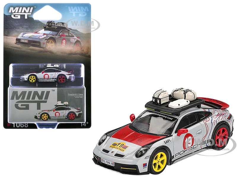 Porsche 911 Dakar #19 "Uncle Rally" Gray with Graphics and Roof Rack Limited Edition 1/64 Diecast Model Car by Mini GT - Porsche Models