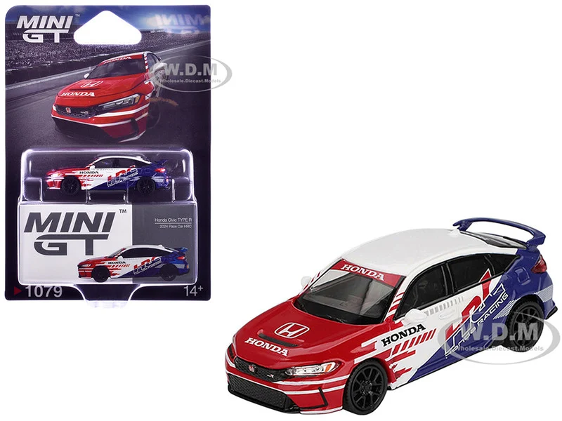 Honda Civic TYPE R "2024 Pace Car HRC" White with Red and Blue Graphics Limited Edition 1/64 Diecast Model Car by Mini GT - Honda Models