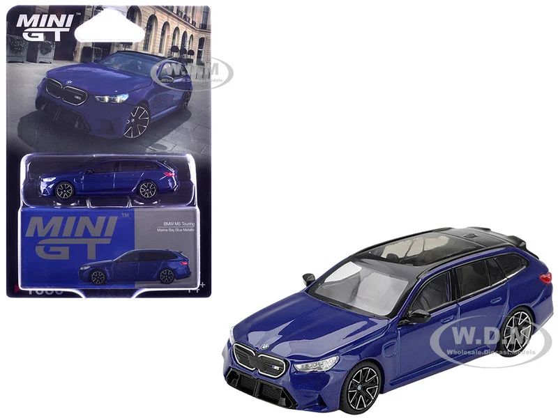 BMW M5 Touring Marina Bay Blue Metallic with Black Top and Sun Roof Limited Edition 1/64 Diecast Model Car by Mini GT - BMW Models