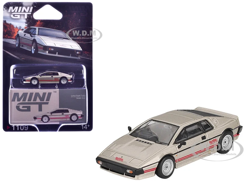 Lotus Esprit Turbo Silver Metallic with Red Stripes Limited Edition 1/64 Diecast Model Car by Mini GT - Lotus Models