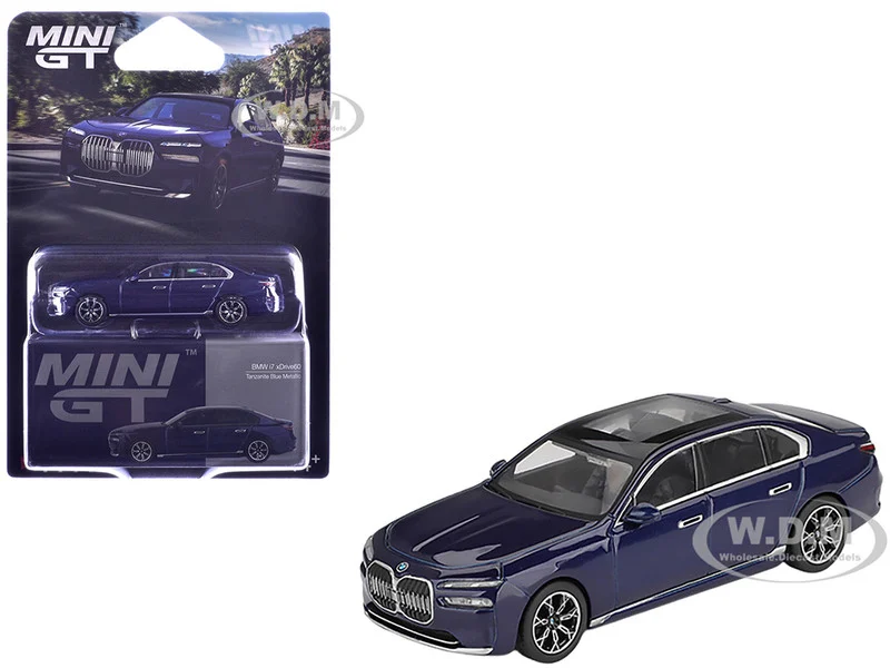 BMW i7 xDrive60 Tanzanite Blue Metallic with Sun Roof Limited Edition 1/64 Diecast Model Car by Mini GT - BMW Models