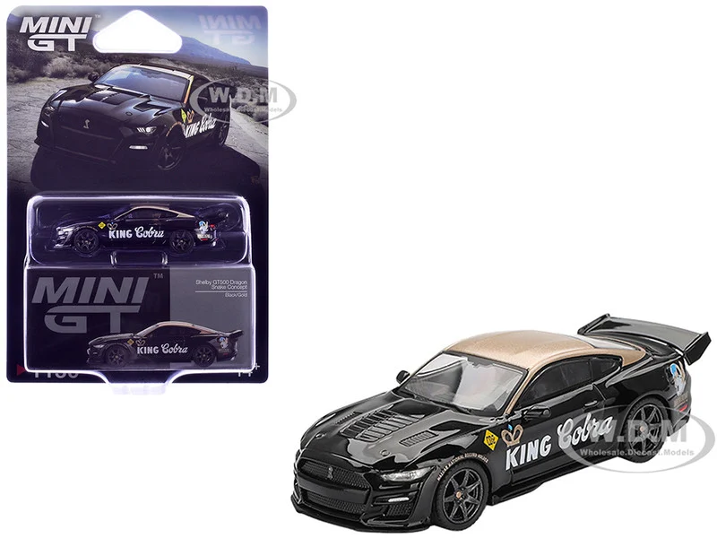 Shelby GT500 Dragon Snake Concept "King Cobra" Black with Gold Metallic Top Limited Edition 1/64 Diecast Model Car by Mini GT - Shelby Models