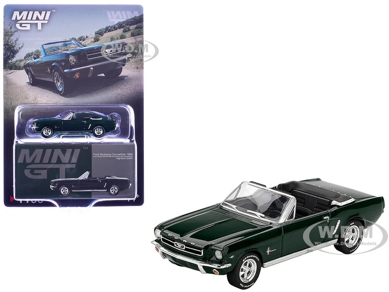 1964 Ford Mustang Convertible Highland Green Limited Edition 1/64 Diecast Model Car by Mini GT - Ford Models