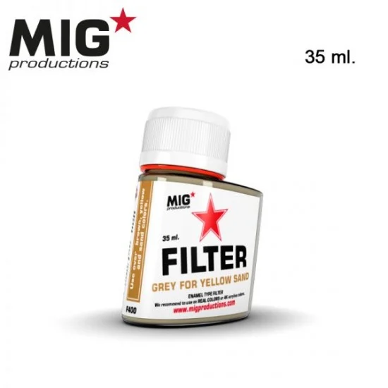 MIG Productions F400 Grey for Yellow Sand (Enamel Type Filter) 35ml - Hobby & Model Paints