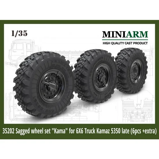 MiniArm B35202 1/35 6x6 Truck Kamaz -5350 Sagged Wheel set (6pcs) for Zvezda kits