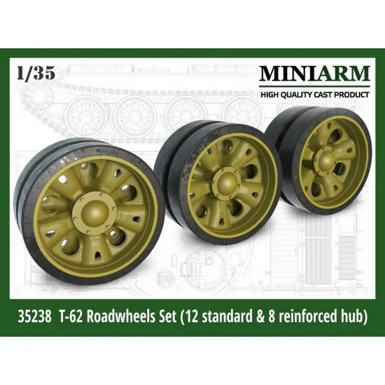 MiniArm B35238 1/35 T-62 Road Wheels (12pcs) w/Standard & 8pcs Reinforced Hub for Zvezda,Trumpeter kits