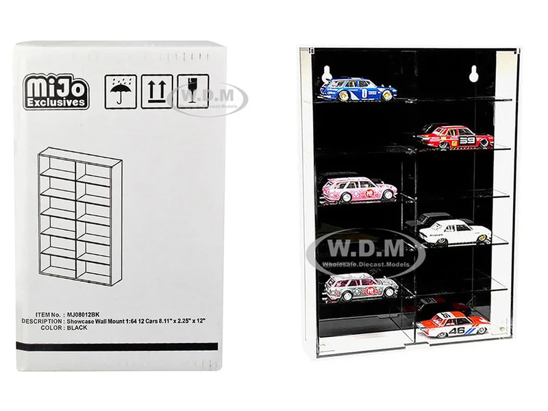 Showcase 12 Car Display Case Wall Mount with Black Back Panel "Mijo Exclusives" for 1/64 Scale Models - Accessories