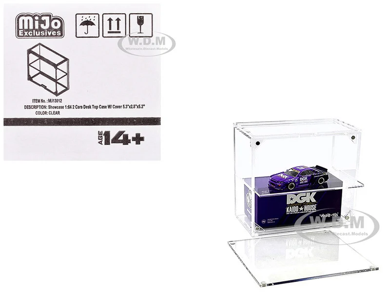 Showcase 2 Cars Desk Top Display Case with Cover "Mijo Exclusives" for 1/64 Scale Models - Accessories