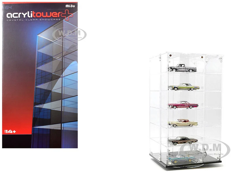Acrylitower Showcase 24 Car Display Desktop Spinner with Cover Clear "Mijo Exclusives" for 1/64 Scale Models - Accessories