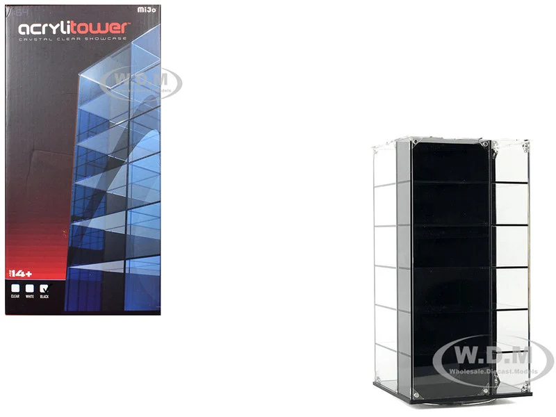 Acrylitower Showcase 24 Car Display Desktop Spinner with Cover Black "Mijo Exclusives" for 1/64 Scale Models - Accessories