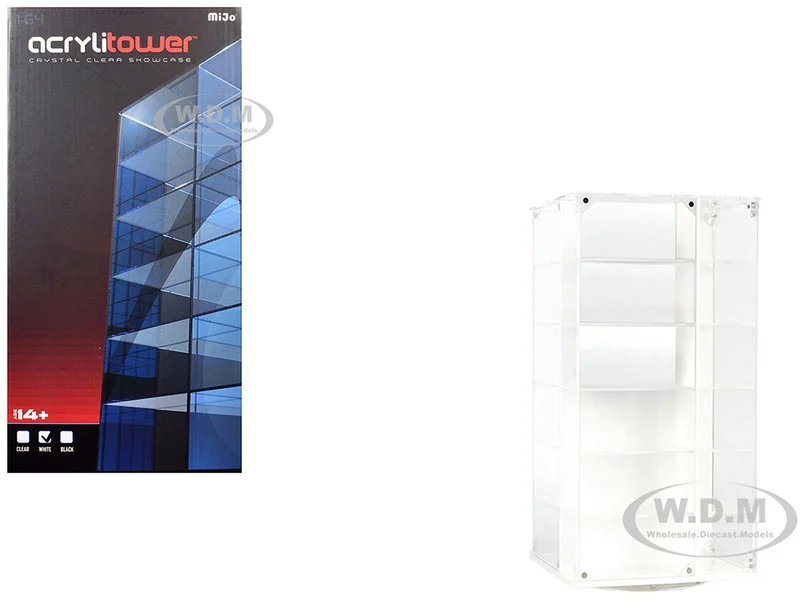 Acrylitower Showcase 24 Car Display Desktop Spinner with Cover White "Mijo Exclusives" for 1/64 Scale Models - Accessories