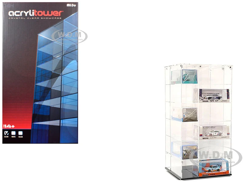 Acrylitower Showcase Large 24 Car Display Desktop Spinner with Cover Clear "Mijo Exclusives" for 1/64 Scale Models - Accessories