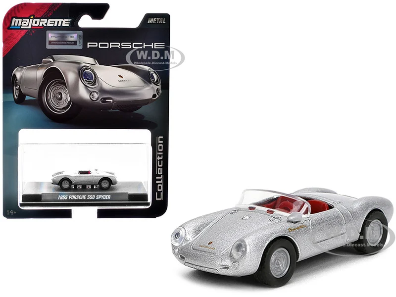 1955 Porsche 550 Spyder Silver Metallic with Red Interior "Collection" Series 1/64 Diecast Model Car by Majorette - Porsche Models