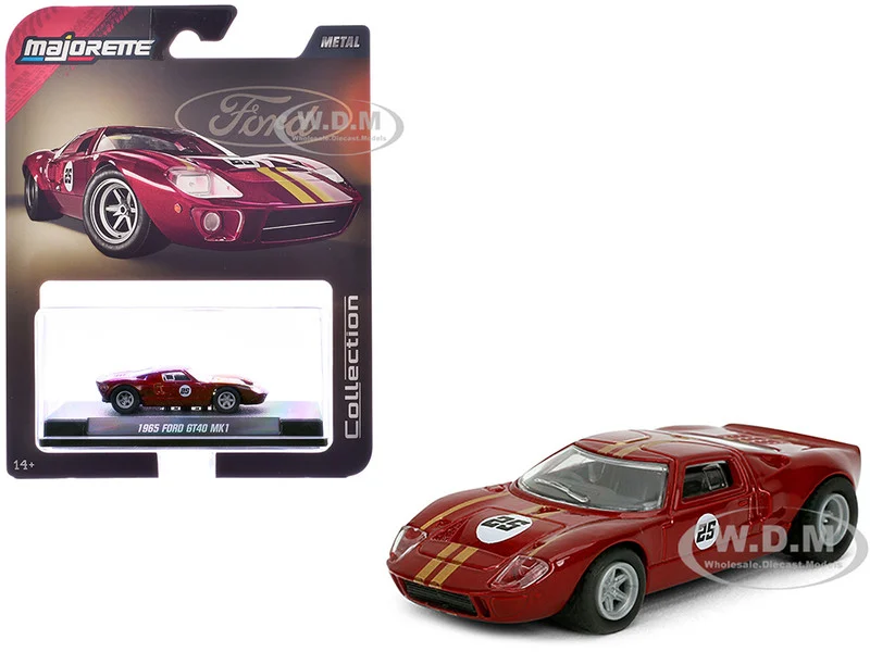 1965 Ford GT40 MK1 #25 Red Metallic with Gold Stripes "Collection" Series 1/64 Diecast Model Car by Majorette - Ford Models