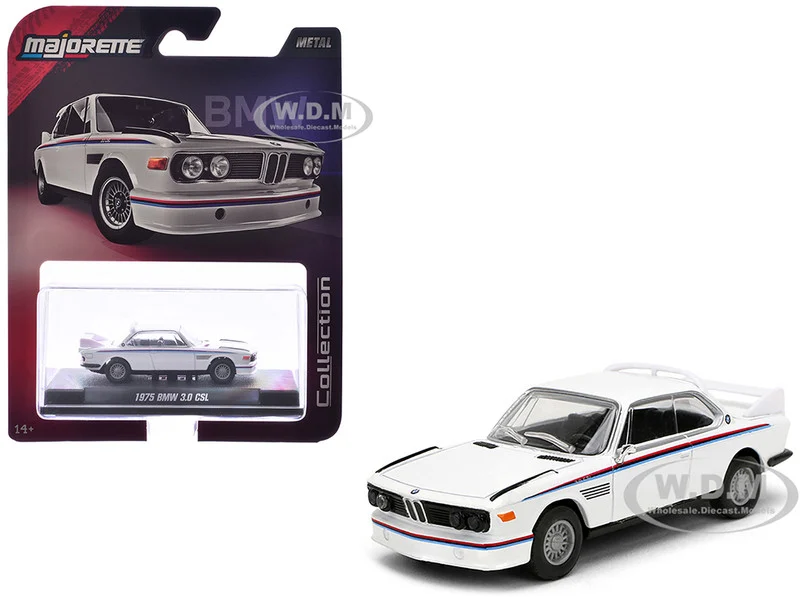 1975 BMW 3.0 CSL White with Red and Blue Stripes "Collection" Series 1/64 Diecast Model Car by Majorette - BMW Models