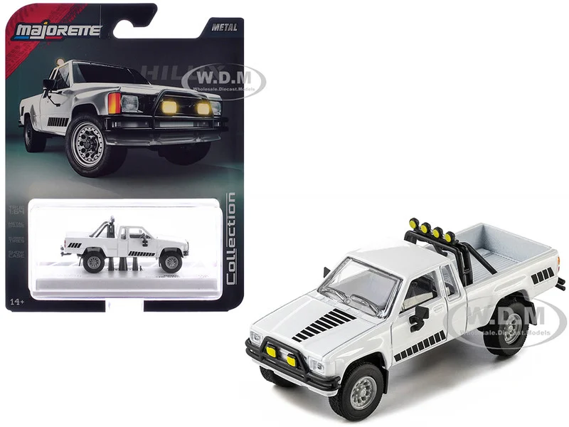 1985 Toyota Hilux SR5 Pickup Truck White with Black Graphics "Collection" Series 1/64 Diecast Model Car by Majorette - Toyota Models