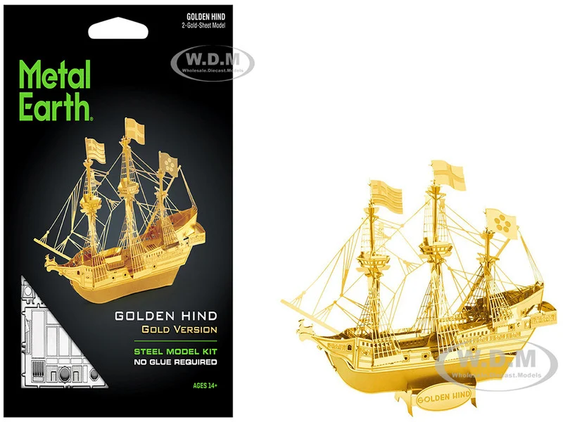Model Kit Golden Hind Galleon Gold Version (Moderate Difficulty) Steel Model by Metal Earth - Model Kits (To Built)