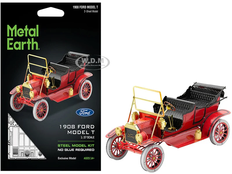 Model Kit 1908 Ford Model T Red (Moderate Difficulty) Steel Model by Metal Earth - Ford Models