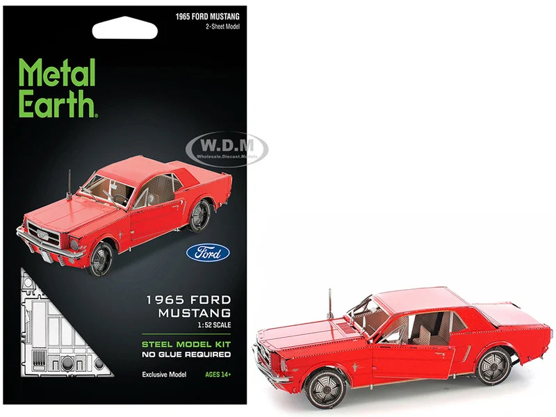 Model Kit 1965 Ford Mustang Red (Moderate Difficulty) Steel Model by Metal Earth - Ford Models