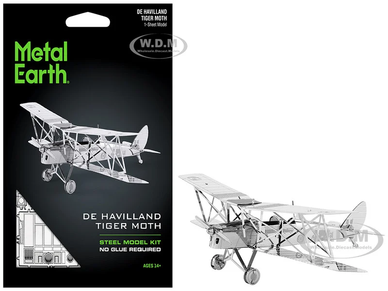 Model Kit De Havilland Tiger Moth Trainer Aircraft (Moderate Difficulty) Steel Model by Metal Earth - Military Models