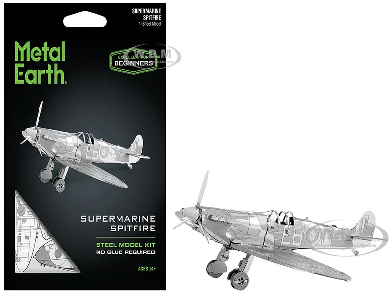 Model Kit Supermarine Spitfire Fighter Aircraft "Royal Air Force" (Easy Difficulty) Steel Model by Metal Earth - Military Models