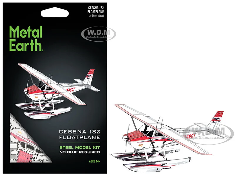 Model Kit Cessna 182 Floatplane White and Red (Moderate Difficulty) Steel Model by Metal Earth - Model Kits (To Built)
