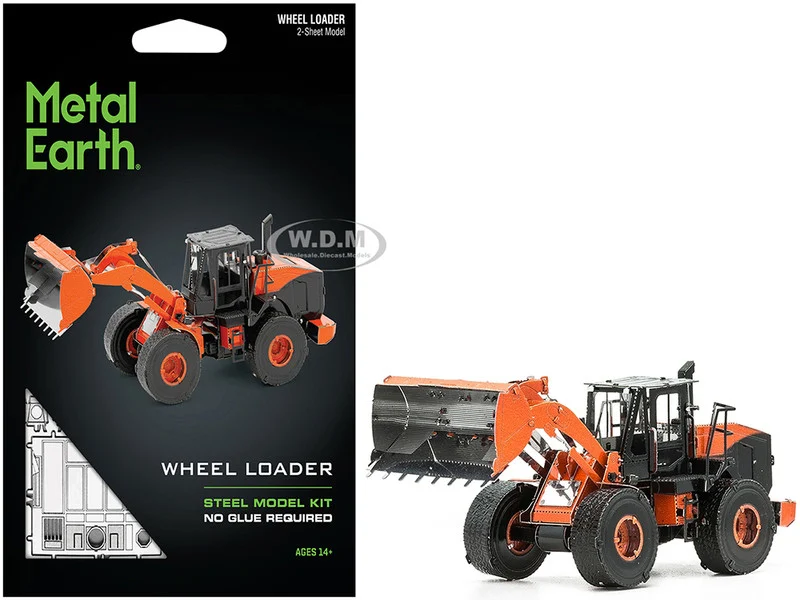 Model Kit Wheel Loader Orange and Black (Challenging Difficulty) Steel Model by Metal Earth - Construction Models