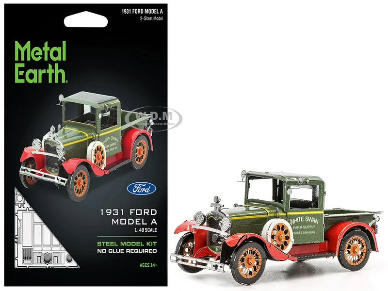 Model Kit 1931 Ford Model A Pickup Truck Green (Moderate Difficulty) Steel Model by Metal Earth - Ford Models
