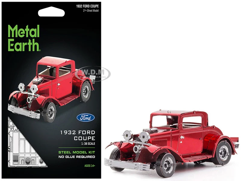 Model Kit 1932 Ford Coupe Red (Moderate Difficulty) Steel Model by Metal Earth - Ford Models