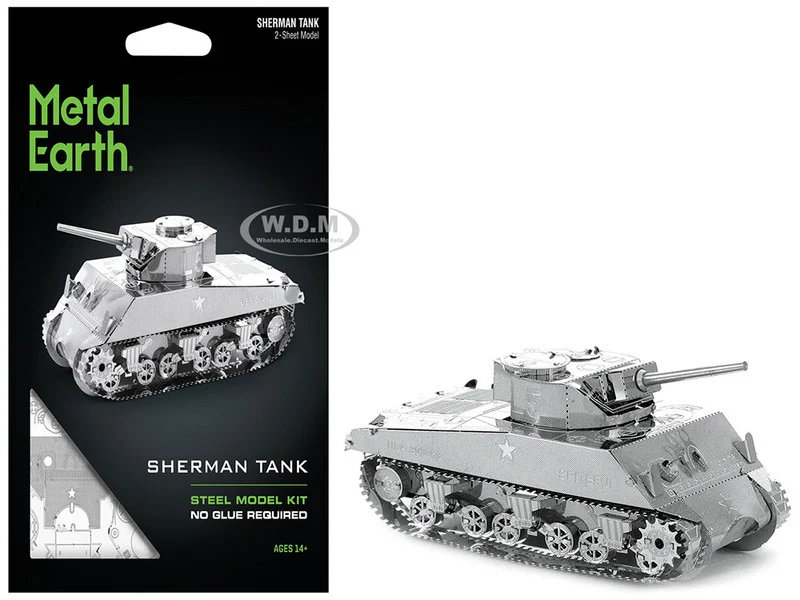 Model Kit American Sherman Tank (Moderate Difficulty) Steel Model by Metal Earth - Military Models