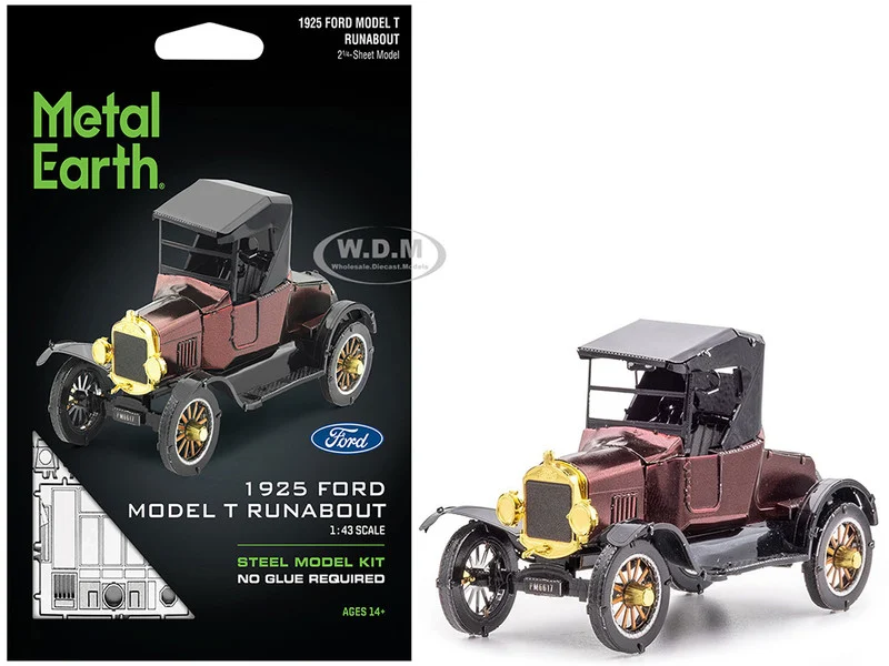 Model Kit 1925 Ford Model T Runabout Dark Red and Black (Moderate Difficulty) Steel Model by Metal Earth - Ford Models