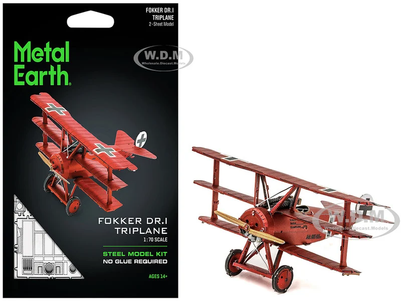 Model Kit Fokker Dr.I Triplane Fighter Aircraft "Red Baron" German Air Force (Moderate Difficulty) Steel Model by Metal Earth - Military Models