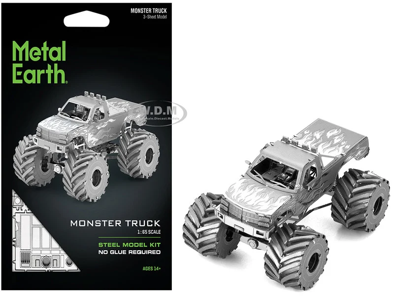 Model Kit Monster Truck with Flame Graphics (Moderate Difficulty) Steel Model by Metal Earth - Monster Truck Models