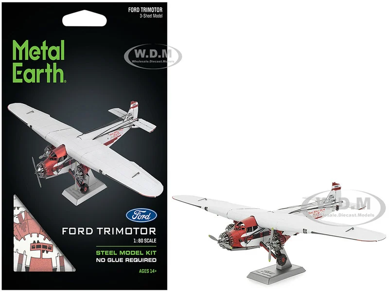 Model Kit Ford Trimotor Transport Aircraft White and Red (Moderate Difficulty) Steel Model by Metal Earth - Ford Models