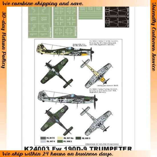 Montex K24003 1/24 Focke-Wulf Fw 190D-9 Paint Mask Vol.2 for Trumpeter (Canopy Masks + Insignia Masks)