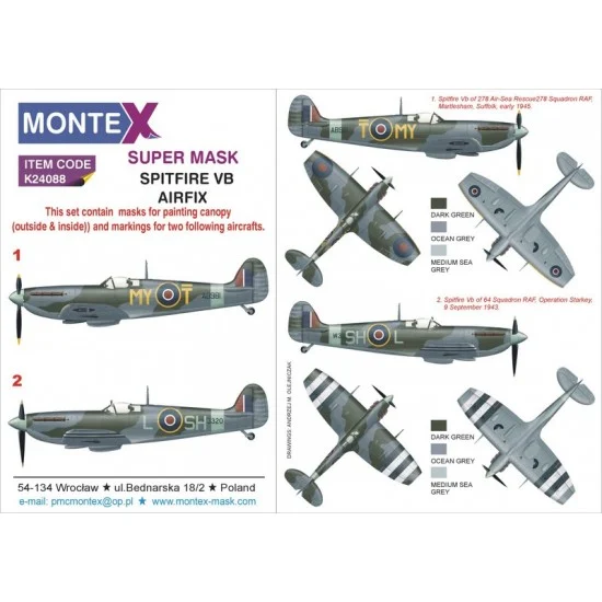 Montex K24088 1/24 Spitfire VB Paint Mask for Airfix - Model Planes
