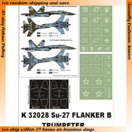 Montex K32028 1/32 Su-27 Paint Mask for Trumpeter (Canopy Masks + Insignia Masks)