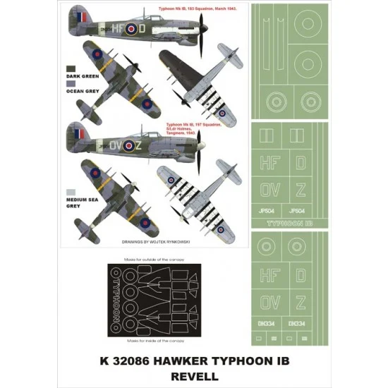 Montex K32086 1/32 Hawker Typhoon IB Paint Mask Vol.2 for Revell (Canopy Masks + Insignia Masks) - Model Planes
