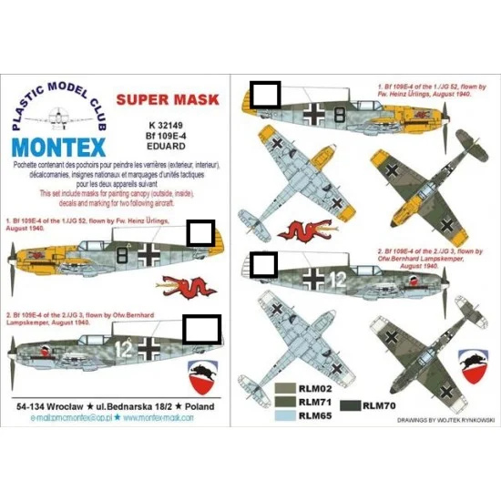 Montex K32149 1/32 Messerschmitt Bf 109E-4 Paint Mask for Eduard (Canopy Masks +Insignia Masks +Decals)