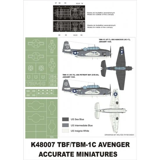 Montex K48007 1/48 TBM-1C Avenger Paint Mask Vol.1 for Accurate Miniatures (Canopy Masks+Insignia Masks)