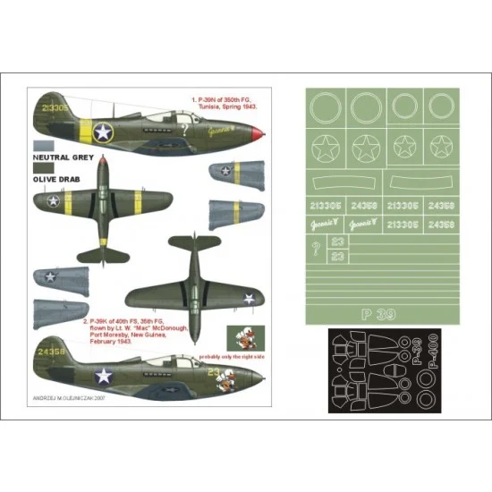 Montex K48141 1/48 P-39 Airacobra Paint Mask Vol.2 for Hasegawa (Canopy Masks + Insignia Masks + Decals)